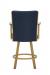 Wesley Allen's Humphrey Tilt Swivel Bar Stool in Gold Metal Finish and Blue Seat Cushion with Arms - Back View