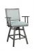 Wesley Allen's Windsor Modern Tilt Swivel Silver Bar Stool with Arms and Green Back/Seat Cushion