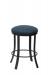 Wesley Allen's Bali Backless Swivel Bar Stool in Black Metal Finish and Blue Seat Cushion