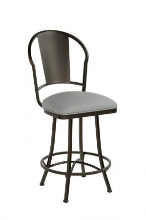Wesley Allen's Cleveland Traditional Dark Brown Metal Swivel Bar Stool with Back and Gray Seat Cushion