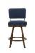 Wesley Allen's Miami Upholstered Swivel Bar Stool in Expresso Metal and Blue Cushion - Front View