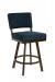 Wesley Allen's Miami Upholstered Swivel Bar Stool in Expresso Metal and Blue Cushion