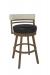 Wesley Allen's Miramar Copper Metal Swivel Bar Stool with Chalk Fabric on Back and Black Vinyl on Seat