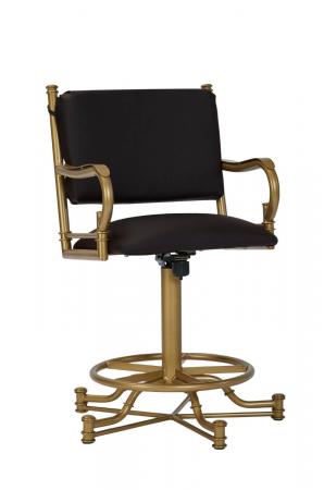 Wesley Allen's Portland Gold Tilt Swivel Bar Stool with Arms and Black Cushion