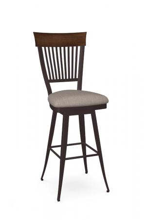 Amisco's Annabelle Transitional Metal Bar Stool with Wood Back and Seat Cushion in Brown