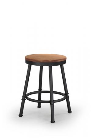 Trica's Sal Backless Swivel Metal Bar Stool with Wood Seat