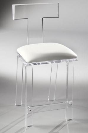Muniz's Sofia Acrylic / Lucite Stationary Bar Stool with Tall Back and Square Seat Cushion
