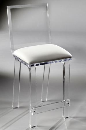 Muniz's Classic Acrylic Clear Stationary Barstool with Clear Square Backrest and Square Seat Cushion