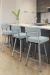 Amisco's Phoebe Urban Upholstered (in Blue) Modern Swivel Metal Stools in Modern Kitchen