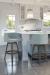 Amisco's Wayne Wood Swivel Counter Barstools in Transitional White and Blue Kitchen with Tile Flooring