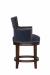 Fairfield's Robroy Modern Wood Swivel Counter Stool in Blue Fabric and Dark Brown Wood - Side View