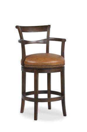 Fairfield's French 75 Wooden Swivel Barstool with Arms and Round Seat Cushion