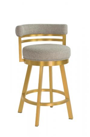 Wesley Allen's Miramar Swivel Barstool in Gold Stainless Steel Metal Finish and Tan Seat Cushion