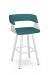 Amisco's Stacy Modern Swivel White Bar Stool with Turquoise Seat and Back Cushion