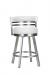 Wesley Allen's Miramar Modern Swivel Bar Stool with Low Back in Silver Stainless Steel and White Bonded Leather
