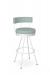 Amisco's Umbria Modern White Swivel Bar Stool with Curved Back and Green Seat Cushion