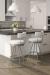 Amisco's Umbria Modern Urban Swivel Bar Stools with Low Back - Shown in Modern White and Black Kitchen