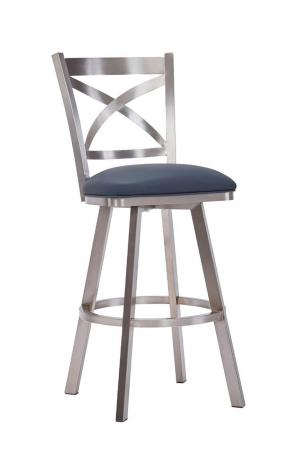 Wesley Allen's Edmonton Brushed Stainless Steel Bar Stool with X Back Design in Bar Height