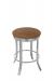 Wesley Allen's Bali Stainless Steel Round Backless Swivel Bar Stool with Saddle Brown Seat Cushion