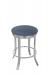 Wesley Allen's Bali Stainless Steel Round Backless Swivel Bar Stool with Blue Seat Cushion