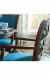 Fairfield's Mackay High-End Upholstered Dining Chair with Arms and Tall Back in Blue Fabric and Brown Wood Finish