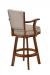 Darafeev's 610 Wood Swivel Bar Stool with Arms in Brown Wood Finish and Tan Seat - Back Side