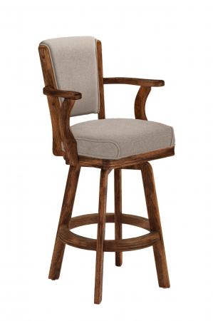 Darafeev's 610 Wood Swivel Bar Stool with Arms in Brown Wood Finish and Tan Seat