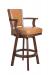 Darafeev's #600 Upholstered Swivel Wood Stool with Arms in Tobacco Oak Finish