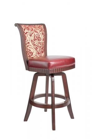 Darafeev's Bellagio Wood Upholstered Swivel Stool with Flex Back in Luxurious Red
