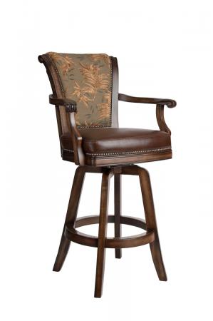 Darafeev's Classic Upholstered Swivel Wood Bar Stool with Arms and Nailhead Trim