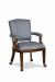 Fairfield's Allen Wood Upholstered Dining Chair with Nailhead Trim in Gray Cushion and Padded Arms