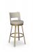 Amisco's Brock Low Back Gold Swivel Bar Stool with Beige Seat and Back Cushion
