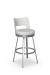 Amisco's Brock Low Back Swivel Bar Stool in Silver Metal and White Fabric