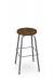 Amisco's Button Backless Swivel Bar Stool in Silver Metal and Wood Seat
