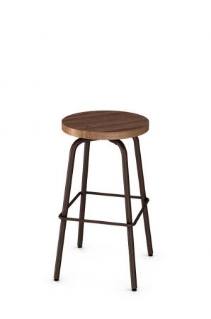 Amisco Button Backless Swivel Stool with Wood Seat