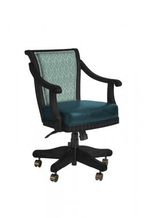 Darafeev's Bellagio Black Swivel Dining Chair with Teal Green and Fabric Pattern on Back Cushion - With Arms