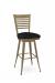 Amisco's Edwin Gold Swivel Metal Bar Stool with Ladder Back and Black Vinyl