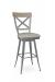 Amisco's Kyle Silver Swivel Bar Stool with X Back and Natural Wood Back Piece and Seat Cushion in Honeycomb
