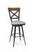 Amisco's Kyle Bronze Swivel Bar Stool with X Back, Wood Back, and Blue Seat Cushion