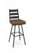 Amisco's Level Modern Black Metal Swivel Bar Stool with Ladder Back Design and Brown Seat Vinyl