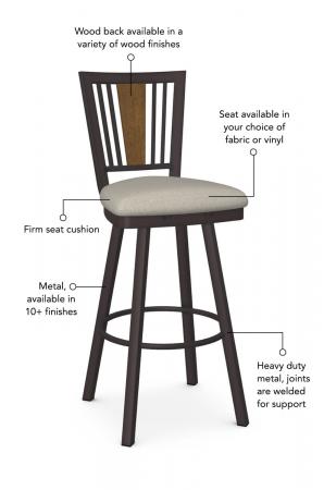 Buy Amisco's Madison Swivel Bar Stool with Wood Back - Free shipping!