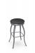 Amisco's Pearl Backless Round Swivel Bar Stool in Silver Metal and Black Vinyl Cushion