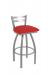 Holland's Jackie Stainless Steel Swivel Bar Stool with Low Back and Canter Red Vinyl Seat Cushion
