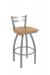 Holland's Jackie Stainless Steel Swivel Bar Stool with Low Back and Medium Oak Wood Seat
