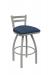 Holland's Jackie Swivel Stool with Low Back in Anodized Nickel and Rein Bay Blue Seat Cushion