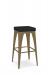 Amisco's Upright Modern Tabouret Gold Bar Stool with Black Vinyl Seat
