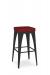 Amisco's Upright Black Industrial Backless Bar Stool with Red Seat Cushion