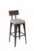 Amisco's Upright Modern Barstool with Wood Back, Square Seat Cushion, and Brown Metal Finish