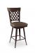 Amisco's Wicker Swivel Bar Stool with Lattice Back, Wood Trim on Back, Seat Cushion and Metal Frame in Brown