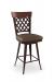 Amisco's Wicker Swivel Brown Bar Stool with Lattice Back, Wood Back, and Seat Cushion